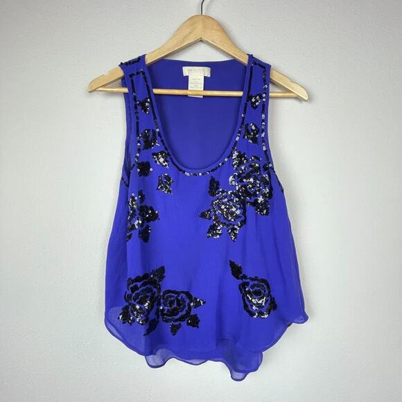 MM Couture by Miss Me Sequin Floral Tank Top Size S – Blue Hi-Lo Fairy Whimsical - Picture 1 of 6